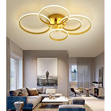 Imagem de Luminária de teto moderna LED Ring, regulável, para sala de estar, com controle remoto, para quarto, luminária de teto criativa de alumínio acrílico, lustre,