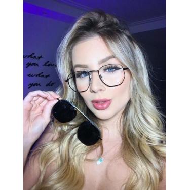 Imagem de Armação Óculos Grau Clipon Sol Feminino 2 Em 1 Hexagonal Preto - Palas