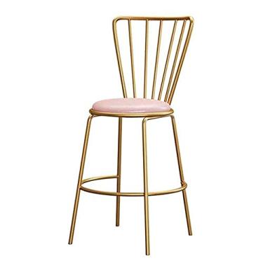 Imagem de UISLA Banqueta de bar para móveis de cozinha, pernas de metal, banco de bar, moderno, minimalista, encosto de ferro forjado, banco alto, almofada de poliuretano, 65 cm
