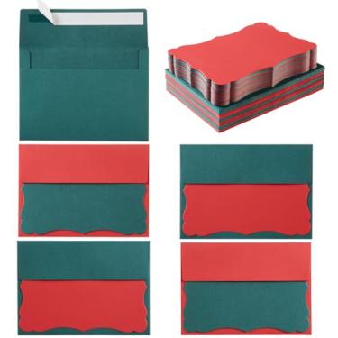Imagem de Pacote com 100 envelopes A7 com cartões coloridos em branco 12,5 x 17,8 cm, envelopes autoadesivos para negócios, convites, cartões (Natal, verde, vermelho, A7)