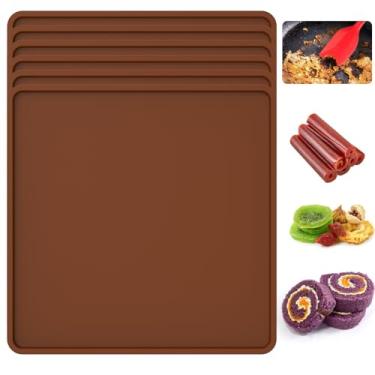 Imagem de 6 peças de tapetes desidratadores de silicone, antiaderentes, bandejas de cozimento resistentes ao calor com bordas elevadas à prova de folhas para cozinha, legumes, frutas, carne, frango (6 peças)