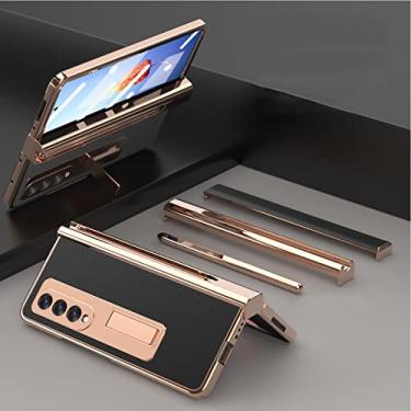 Imagem de Capa para Samsung Galaxy Z Fold 4 5G, capa de couro com dobradiça com compartimento para caneta S, suporte integrado e protetor de tela, capa magnética à prova de choque com tudo incluído em 360 graus