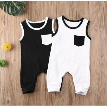 Imagem de Macacão Regata Menino Bebê - Kadu Modas , Branco, M 3-6 meses