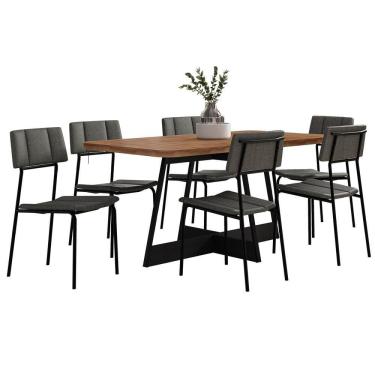 Imagem de Conjunto Sala de Jantar Los Angeles 6 Cadeiras Carraro Grafite/Preto/Nogal