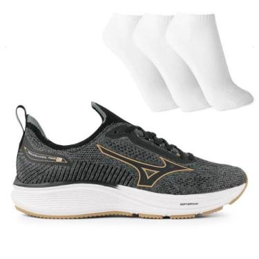 Imagem de Tênis Mizuno Cool Ride 3 Masculino + 3 Pares de Meias, 42, Cinza, Bege