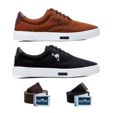 Imagem de Kit 2 Tênis Casual Em Lona + 2 Cintos Polo Joy, Marrom, Preto, 36