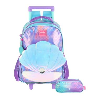 Imagem de Kit Escolar Concha Lilás Mochila Rodas + Estojo Triplo - UP4YOU