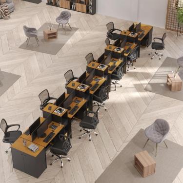Imagem de Estação De Trabalho 12 Lugares Office Tech 12 Mesas 10 Armár - Preto E Cedro Preto E Cedro