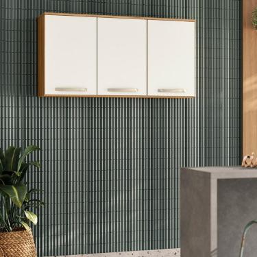 Imagem de Armário Aéreo Cozinha Lavanderia 3 Portas 4 Repartições Freijo-off White