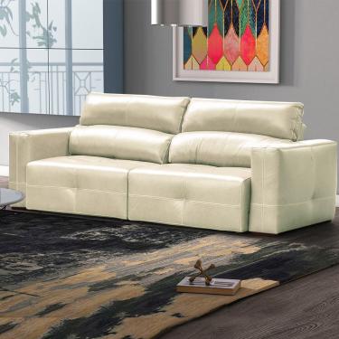 Imagem de Sofá Decorativo Monica 3 Lugares Sala de estar 252cm Reclinável e Retrátil Couro Off White G40 - Gran Belo