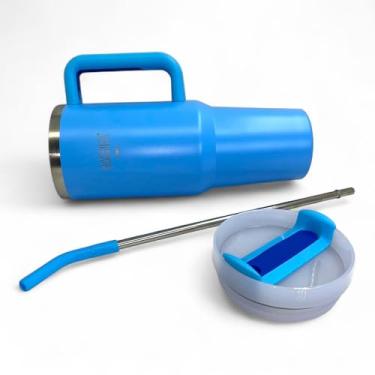 Imagem de HIDDRA - Copo Caneca Térmica INOX 1200ml com Tampa e Canudo - Parede Dupla a vácuo, Mantém 6h Quente/ 14h Frio, Livre BPA AZUL