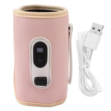 Imagem de Aquecedor de mamadeira USB portátil de 5 velocidades ajustável para leite materno verde controle inteligente de temperatura fácil de usar e transportar para alimentação em movimento (rosa)