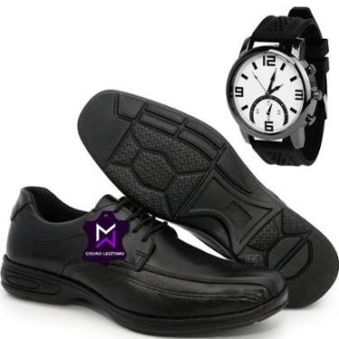 Imagem de Sapato Social Casual Conforto Couro Legitimo + Relógio De Pulso Ponteiro-Masculino