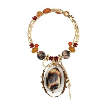 Imagem de Colar gargantilha feminina com pingente grande, estilo boêmio, étnico, tribal, corrente dourada, joia moderna de resina, 21.26 inch, Cristal Plástico Resina, Sem Pedra Preciosa