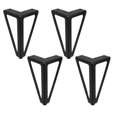 Imagem de Geesatis Pacote com 4 pernas de mesa pretas de 15 cm - Pernas de móveis de metal com ferragens de montagem para mesas, mesas de centro, prateleiras, fácil instalação