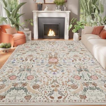 Imagem de AMTOVO Tapetes laváveis 12 x 18 cm para sala de estar, estampa floral vintage boho envelhecido, tapete antiderrapante, macio e colorido para quarto, sala de jantar, sala de jogos, berçário, quinta