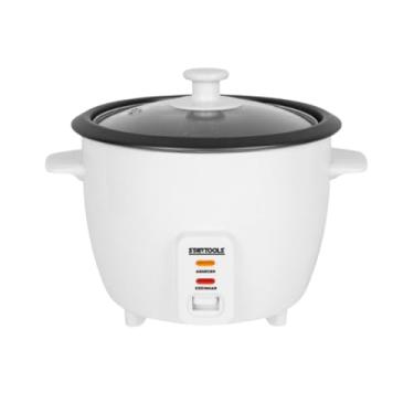 Imagem de Panela de Arroz Elétrica, Branca, 1,3L, 400W, 220V, com Tampa de Vidro, Colher, Copo Medidor e Bandeja para Vapor