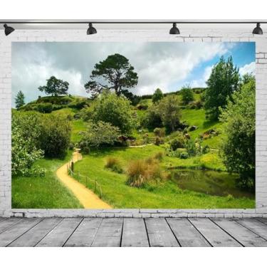 Imagem de CORFOTO Cenários de cabana de campo verde da vila, da cabinon, da vila, para decoração de festa temática de hobbit, adereços de cabine de fotos para crianças