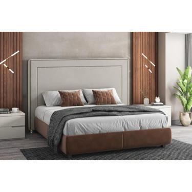 Imagem de Cabeceira Estofada Cama Box King 1,95 Lima para Quarto em Corino Bege Claro - Larbelle