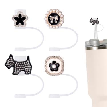 Imagem de 4 peças de tampa de palha brilhante, compatível com Stanley Cup 20 30 1,134 g copos de silicone 1 cm cobertura reutilizável presentes fofos para mulheres