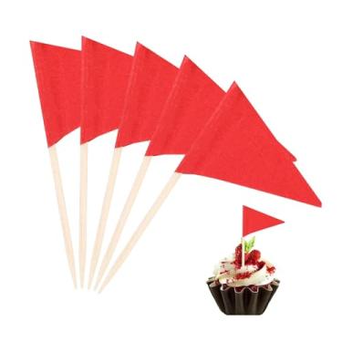 Imagem de CARGEN Bandeiras de palito - 100 peças de palitos de dente com bandeira vermelha mini bandeiras em palitos de marcação decoram sanduíches, hambúrguer, tortas de frutas e mini cupcakes para buffet, chá
