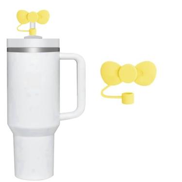 Imagem de 1 capa de palha amarela, capas de canudo de laço fofo para Stanley Cup, capa de canudo de silicone de 10 mm serve para copo Stanley de 30 e 1,134 g, decoração de festa temática infantil, dispensadores