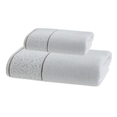 Imagem de Jogo de Toalhas Super Soft Arabesco Zero Twist � 2 Pe�as (Banho 80x150cm + Rosto 50x70cm) � 500g/m� � Toque Macio e Alta Absor��o � Altihaus (Branco)