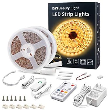 Imagem de Fita de LED de 10 m branco quente regulável faixa de luz LED com controle remoto RF 3000K ultra brilhante plug-in sob iluminação do armário com modo de temporização fita LED Kits completos para decoração de quartos de cozinha