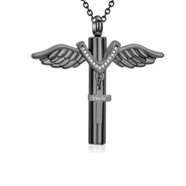Imagem de Colar de urna com cruz para mãe, pai, avô, irmão, tio, tio, tia, asas de anjo, pingente de cremação, joia memorial lembrança, Cristal, Sem Pedra Preciosa