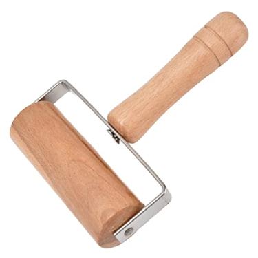 Imagem de Rolo de massa de pizza de madeira de faia com aço inoxidável, rolo de cozimento de 221 g para massa de pizza de espessura uniforme, biscoitos, macarrão, ferramenta de pastelaria com aderência