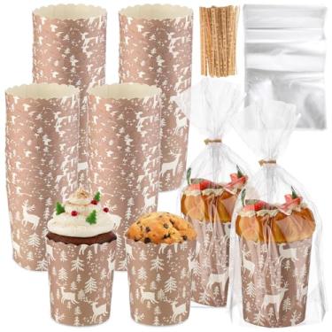 Imagem de Eaasty 50 conjuntos de copos de papel de Natal de 350 ml, moldes de papel panetone de Natal de alce, forros de cupcake descartáveis, molde de panetone para Natal, Natal, aniversário, cozinha, panetone