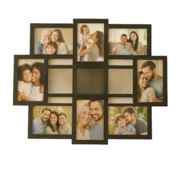 Imagem de Mural de Fotos Família p/ 8 Fotos 10x15cm Decoração sala quarto escritório porta retrato(Preto)
