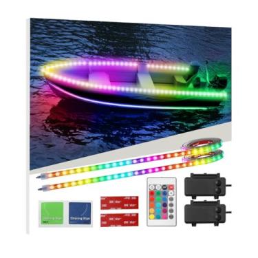 Imagem de Faixa de luzes submersíveis marítimas operadas por bateria com controle remoto, 2 peças 4FT 9V IP68 RGB Kayak Paddleboard, Barco Interior Deck Cortesia Gunnel Cabin Light para pesca, pontão, canoas