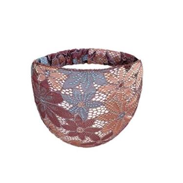 Imagem de Tiara de cabelo de renda com flores de malha leve e acessórios de cabelo, lavagem lateral larga (roxa)