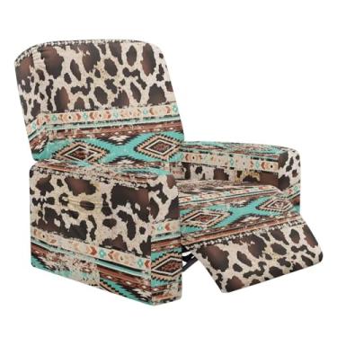 Imagem de Xarleslyna Capa para cadeira reclinável de vaca ocidental Lazyboy, capa reclinável elástica com bolsos de armazenamento, decoração asteca do sudoeste para casa, sofá, animais de estimação, cães
