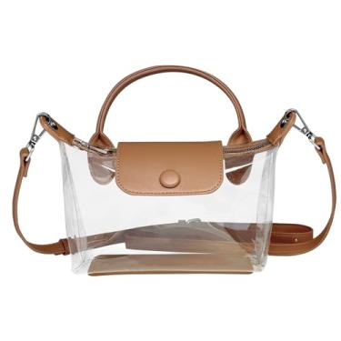 Imagem de Corsiampoo Bolsa transparente para eventos de estádio, bolsas transversais pequenas para mulheres, bolsas de mão de PVC para shows, eventos esportivos, Marrom, 7.3 inches, Bolsa transparente; bolsas