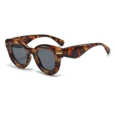 Imagem de Óculos de sol redondos com armação grossa, luxuosos, vintage, tartaruga (2)