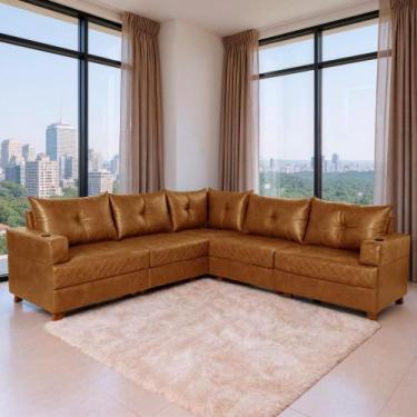 Imagem de Sofá 5 Lugares 2,57x2,57m Canto Essenza Luxo Bom Pastor, Caramelo Velu