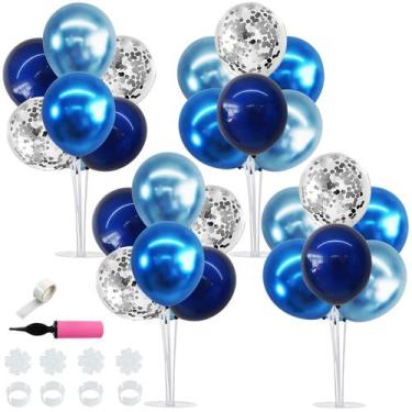 Imagem de Conjunto de suporte para balões TONIFUL Metallic Blue Silver com bomba
