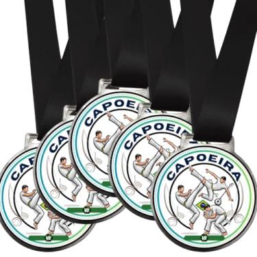 Imagem de Kit 5 Medalhas Para Capoeira Torneio de Luta De Campeão 50mm Com Fita Preta