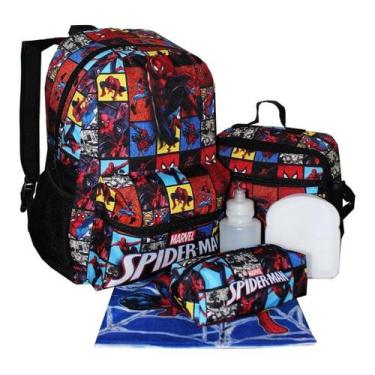 Imagem de Kit Mochila Homem Aranha Infantil Juvenil Aulas Costas - Outras Marcas