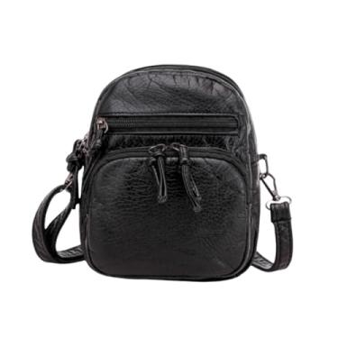 Imagem de Bolsa de ombro feminina grande capacidade cor sólida pequena quadrada multifuncional zíper transversal (preto)