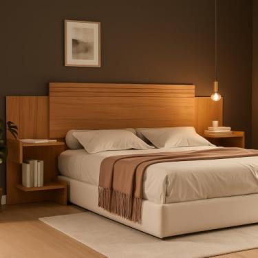 Imagem de Cabeceira Aurora Para Cama Box Casal/Queen com Mesa de cabeceira. (Nature)