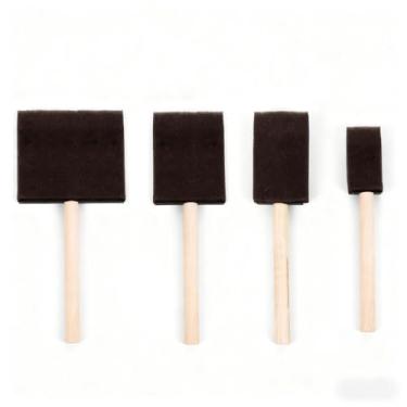 Imagem de Pacote com 4 pincéis de espuma, cabo de madeira, reutilizável, esponja artística para pintura, coloração, vernizes e bricolage