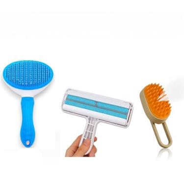 Imagem de Escova Pet, Kit Escova Vapor Gatos Cães 3 em 1 Elétricas Pêlos Pentes Massagem Tira Pelo Pet Animais Tosa(Escova Azul+ Vapor+ Tira Pelos)