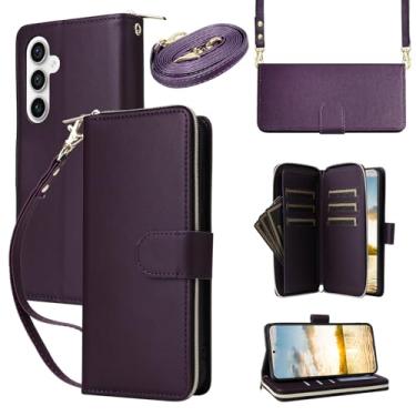 Imagem de Capa carteira para Samsung Galaxy A36 5G com cordão ajustável e alça de pulso - Couro sintético durável e TPU, 9 compartimentos para cartão, fecho magnético, suporte, capa de proteção total à prova de