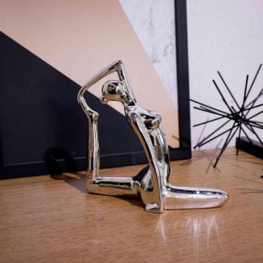 Imagem de Escultura Yoga Prata Em Porcelana Pose Rei Pombo 22x20 cm M02 - D'Ross
