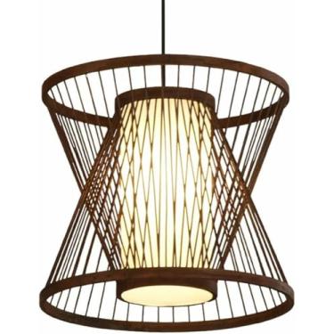 Imagem de WLHAZMWY Candeeiro pendente estilo japonês luzes de vime penduradas abajur moderno cesta rústica lâmpada grande luminária de teto criativa (marrom, 35 cm)