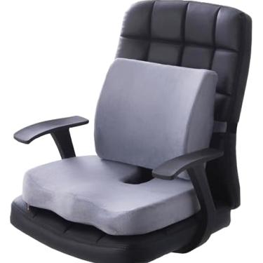 Imagem de Almofada ortopédica de espuma viscoelástica, suporte para alívio da dor para cadeira de escritório, assento de carro, suporte de cintura de recuperação lenta - conjunto azul de pelúcia