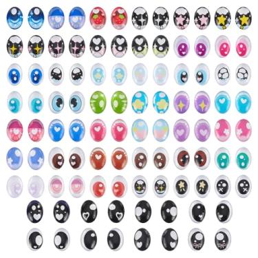 Imagem de PH PandaHall 100 peças, 50 estilos, cabochão de vidro, bolas para olhos, 14 x 10 mm, lindos desenhos animados, artesanato para animais de pelúcia para fazer bonecas de Halloween, cosplay, fantasia
